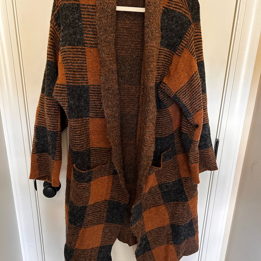 Devotion TWINS Plaid Cardigan - Orange and Black